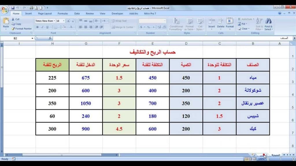 نماذج جداول excel